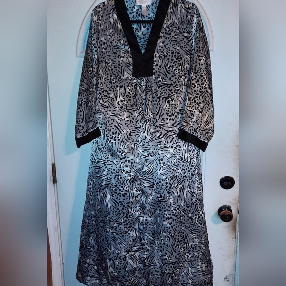 Pink Label Vintage Oscar de La Renta Silky Satin Animal Print Kaftan Zip Sz L - Picture 2 of 7